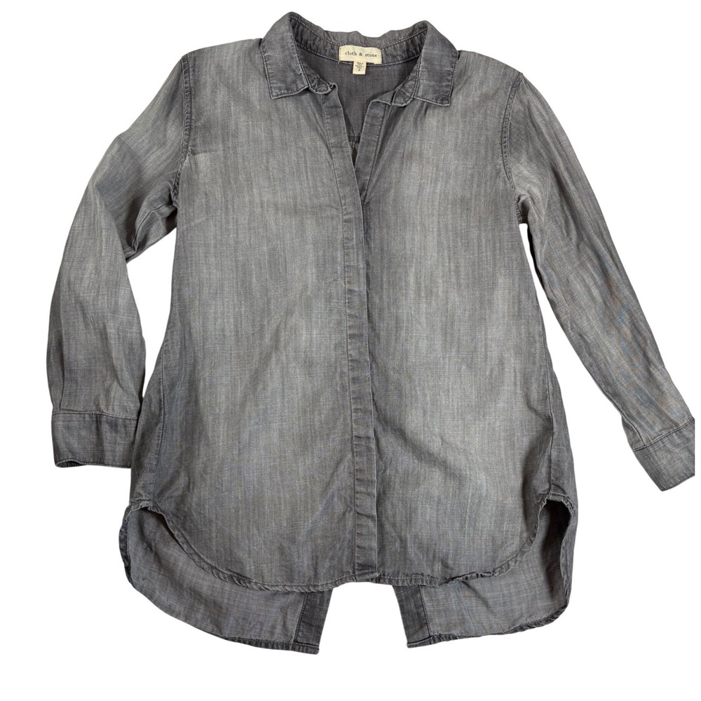Cloth & Stone Grey Tencel Lyocell Split Back Button Down Shirt Small Minimalist